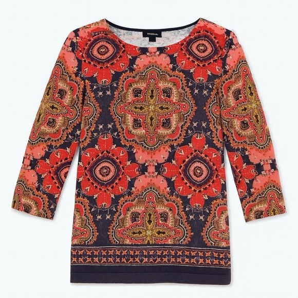NWT Talbots Merino Wool Sweater Crewneck 3/4 Sleeve Pomodoro Paisley Print Med - Picture 1 of 8